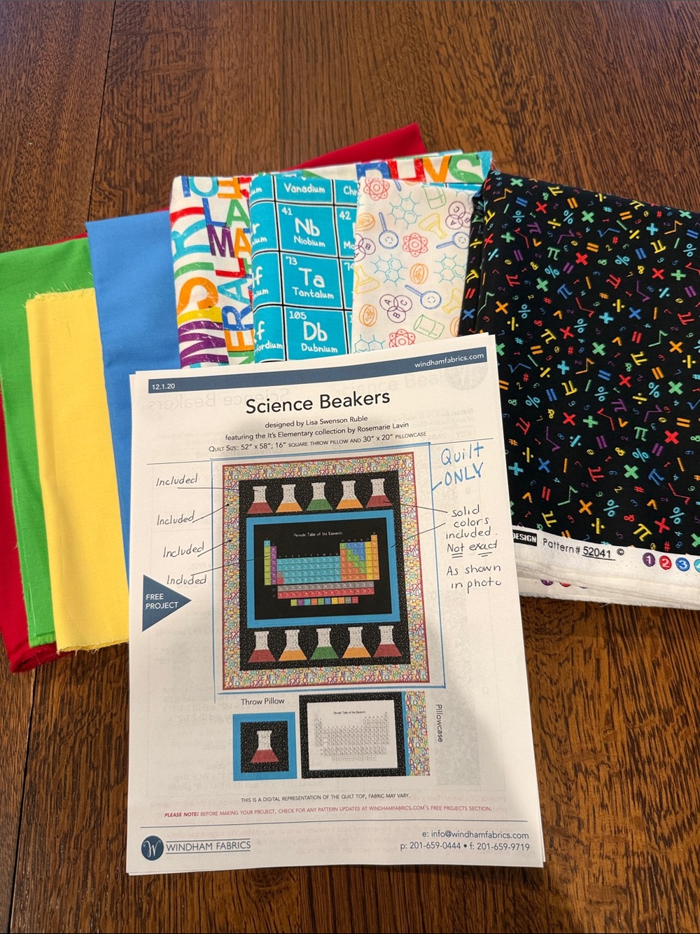 Chemistry Quilt Kit - see specific details below (does not include pillow)